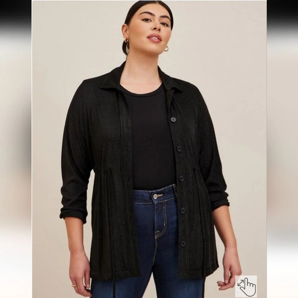 Torrid Lurex Crepe Anorak Black Pockets Size 4X - Picture 1 of 10